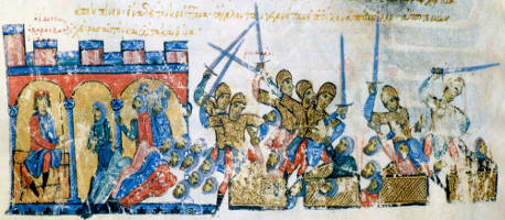The Arab plot against the Byzantine governor of Edessa. Arab warriors are hidden in the chests offered to the iban, but the plot resulted in the killing of 2000 Arab warriors in the chests.