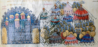 The Muslims besieging the Byzantine city of Messina in Sicily which they captured in 842-3.
