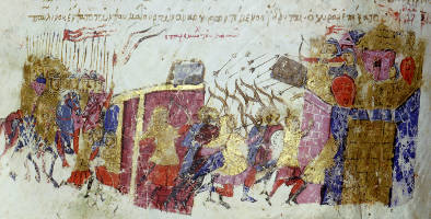 A miniature illustrating the siege of Constantinople.