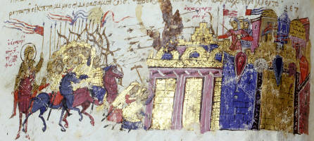 A miniature illustrating the siege of Constantinople.