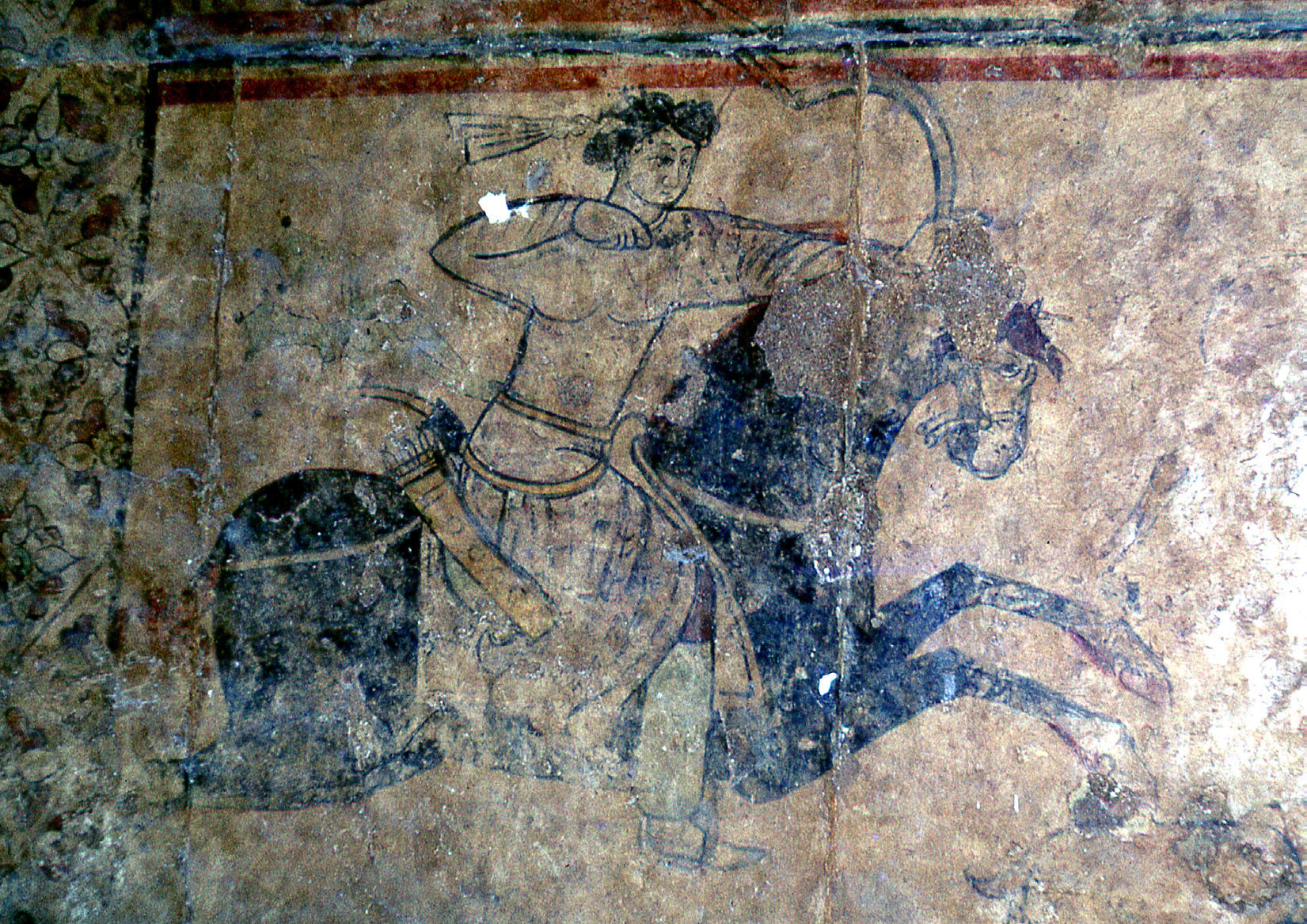Floor painting with hunting scene, Umayyad, Qasr al-Hayr al-Gharbi, Syria, c.72443AD