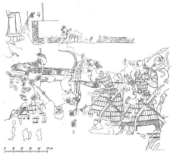 Sogdian mural of a battle, Piandjikent. State Hermitage Museum, St. Petersburg.