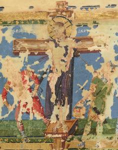Crucifixion, f. 'Commentaries of Gregory of Nazianzus', Byzantine, 9th century, BnF Grec 510