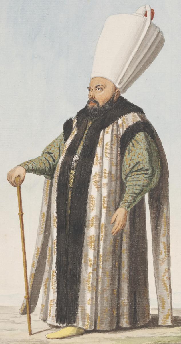 An Ottoman official, possibly a Miri Alem, or leader of troops. Stratford Canning's Pictures of Turkey. Ottoman Illustrations of Costume and Soldiers