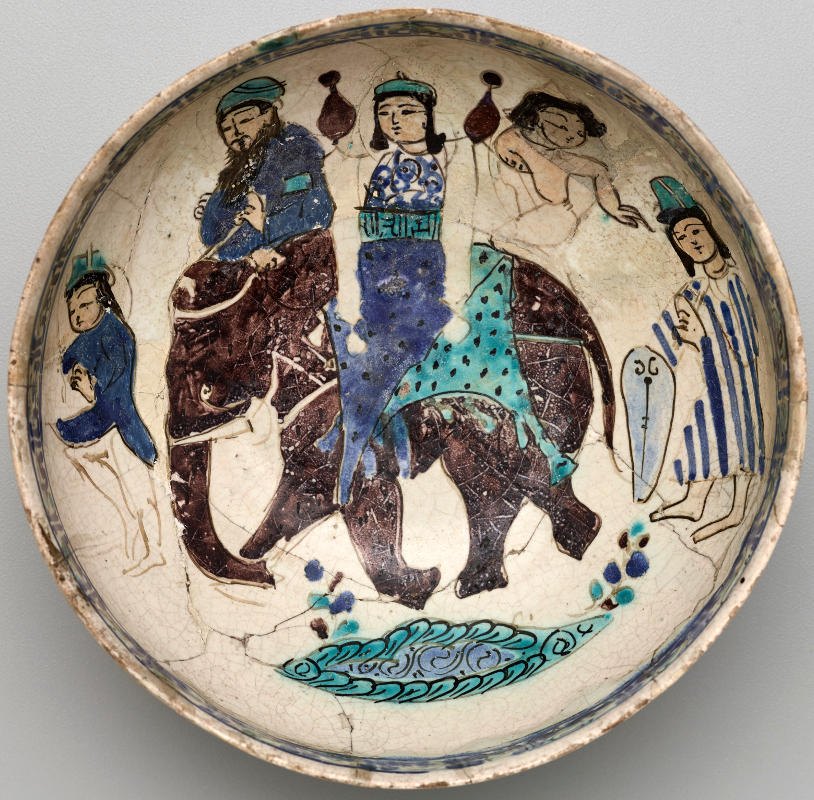 Bowl with War Elephant and Kite Shield. Shahdom of Khwarizm, Kashan, Iran, 1219AD. The Keir Collection of Islamic Art 143.