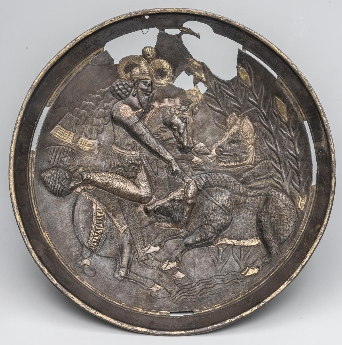 Boar Hunt. Kushano-Sasanian silver gilt plate