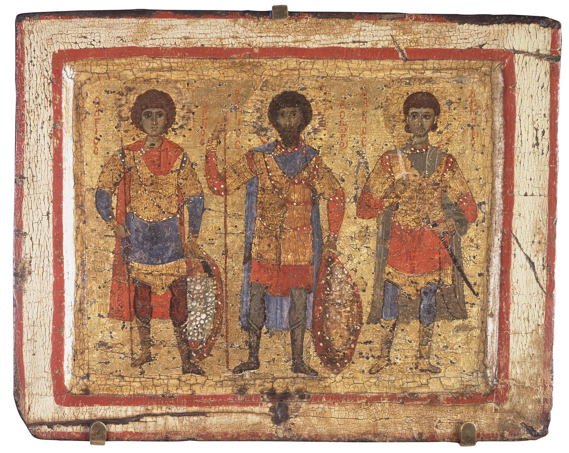 Icon of Warrior Saints George, Theodore and Demetrius, Byzantine, Late 11th - early 12th century. State Hermitage Museum, St. Petersburg, I-183