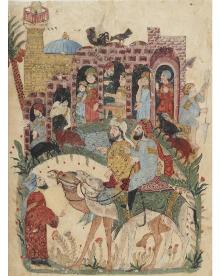 folio 138r Abu Zayd and al-Harith arriving in a village