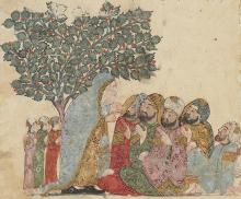 folio 35r Abu Zayd disguised as an old woman and al-Harith
