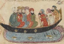 folio 61r Abu Zayd and al-Harith boating