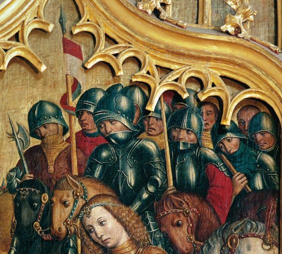 Marching out of a Hungarian bandery, from the St Elisabeth altar, Koice, Slovakia