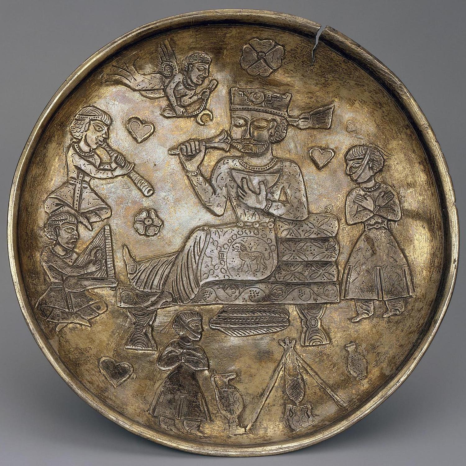 Post Sasanian Dish with Royal Feast, Central Asia, Late 7th - early 8th century. State Hermitage Museum, St. Petersburg. S-47