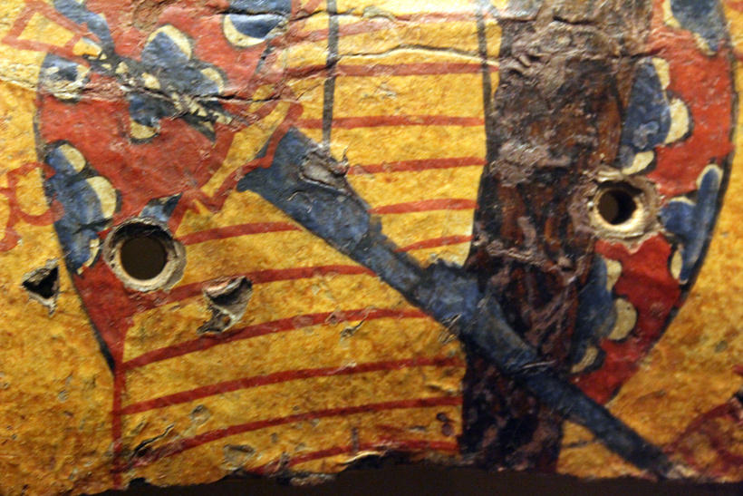 Detail of the Painted Soghdian Horseman on a Shield from Mount Mugh. Hermitage Museum, St Petersburg.