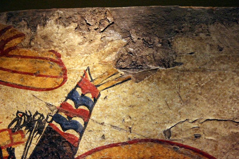 Detail of the Painted Soghdian Horseman on a Shield from Mount Mugh. Hermitage Museum, St Petersburg.