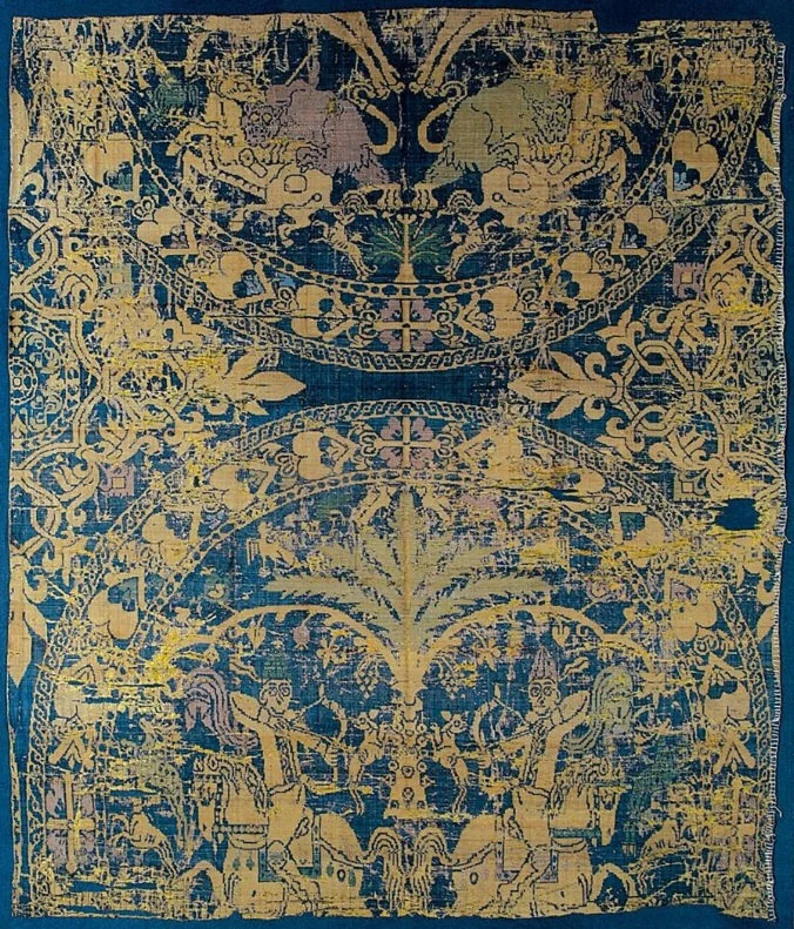 Arab, Syrian or Byzantine Horse Archer, on a silk textile, from the grave of St Cunibert in the Erzbischöfliches Museum, Cologne.