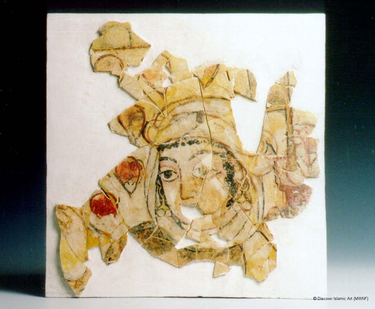 Fragment of an Umayyad Mural Painting of an Arab Woman. Qasr al-Hayr al-Gharbi, Syria. National Museum of Damascus.