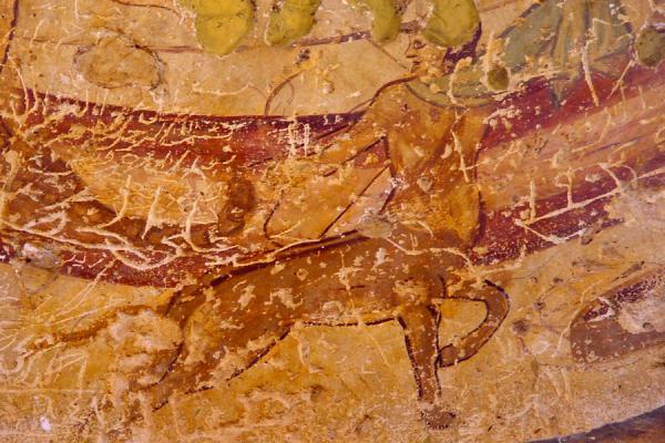 Sagittarius in the Dome of the Caldarium. Fresco from Quṣayr ʿAmra, mid-8th century AD, Syrian, in situ, Jordan.
