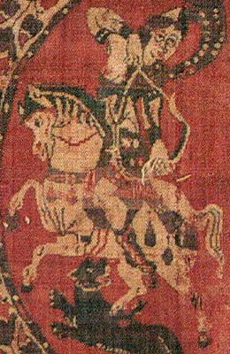 Amazon Horse Archer on a Silk Textile, Egypt, 8th century. Reliquary of the Abbaye de Faremoutiers.