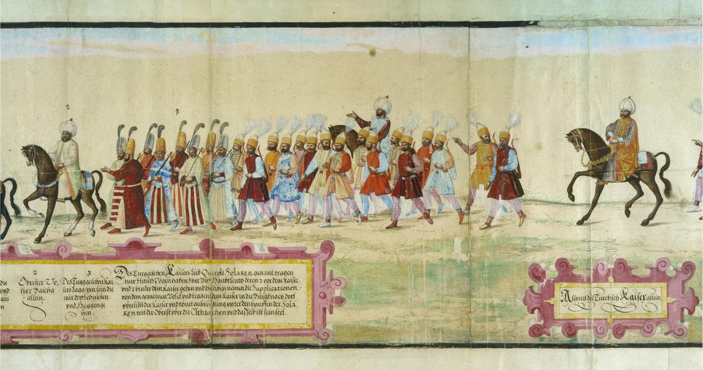 TChief Vizier, Turkish lackeys (Peyks), the bodyguard of the Sultan (Solaks), the Sultan