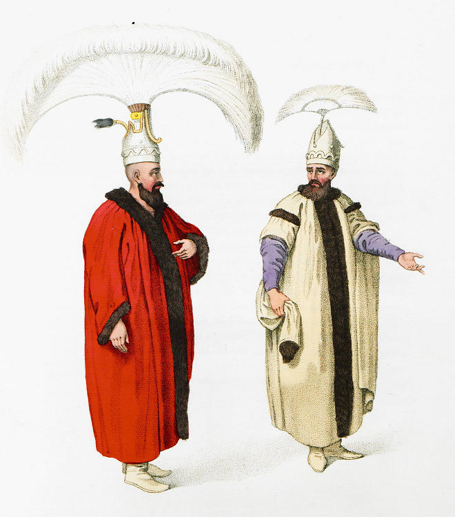 Costume of Turkey after Octavien Dalvimart - Officers of the Grand Signior.