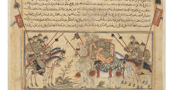 Mahmud ibn Sebuktegin, ruler of the Turkish Ghaznavid Dynasty, astride a battle elephant, f115v