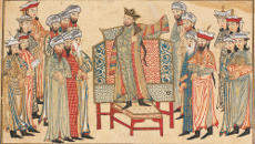 Mahmud of Ghazni in robe from the Caliph, f121r