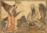 Mohammed receiving revelation from the angel Gabriel, f45v