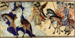 Mohammed leading Hamza and the Muslims against Banu Qaynuqa, f6a/67a