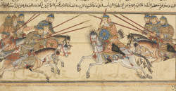 Mahmud ibn Sebuktegin, Ghaznavid ruler, defeating an opponent at Baktuzun in 999CE, f120r