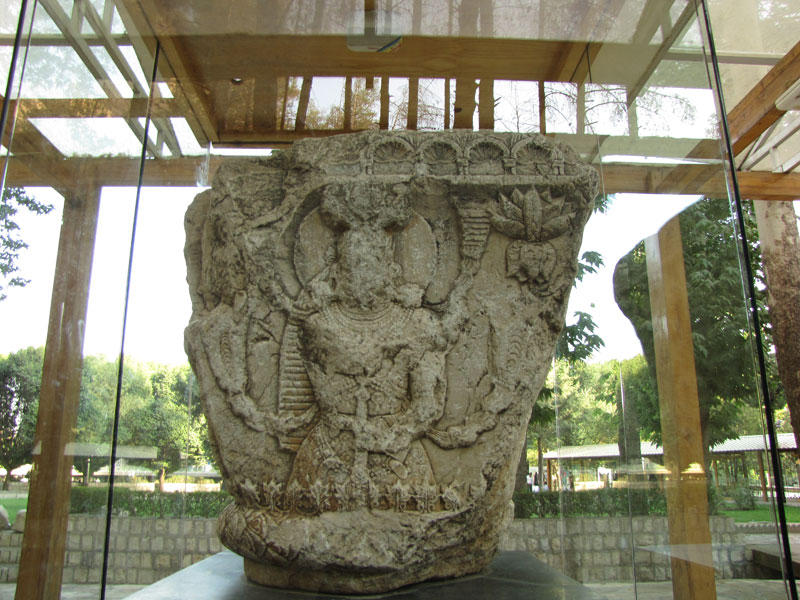 A Sassanid Shah on a Carved Column Capital from Taq-i-Bustan, Persia.