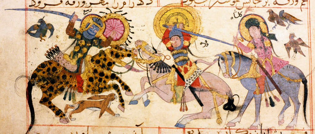 Varqa and Rabi fight on horseback