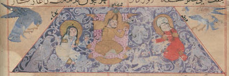 The King of Sham between Varqa and Gulshàh; inside a tent.